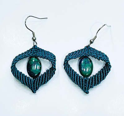 Makramee -korvakorut - sinisävyiset - 3 x 5,5 cm