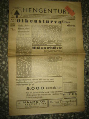 Sanomalehti: Hengenturva , n:o 3 / 1937