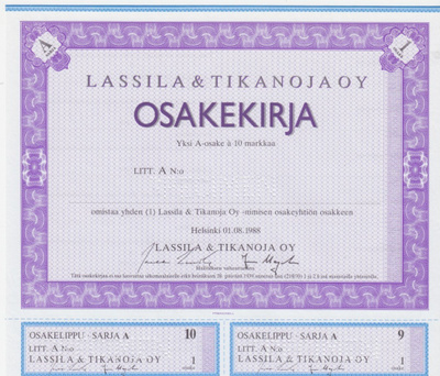 OKK 1988 Lassila & Tikanoja Oy spec, Helsinki pörssi osakek.