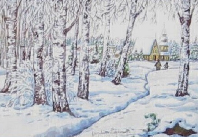 Matkalla kirkkoon Joulukortti