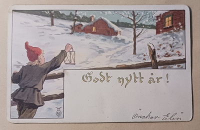 Tonttu kantaa lyhtyä kylälle, Uusi Vuosi, k. k-k