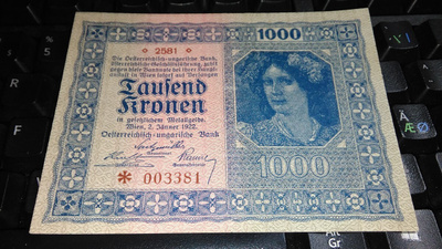Itävalta Austria 1000kr 1922 sn381 26/6