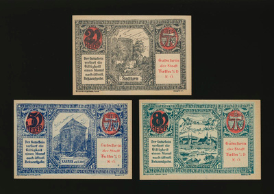 Itävalta Notgeld 20, 50, 80 Heller, Tulln 1920