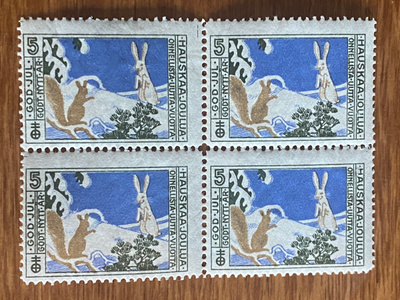 JOULUMERKKI 1912 JÄNIS JA ORAVA NELIÖ**