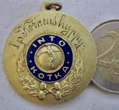 VANHA Palkinto Mitali Into Kotka 1908 Hopeaa? Kullattu