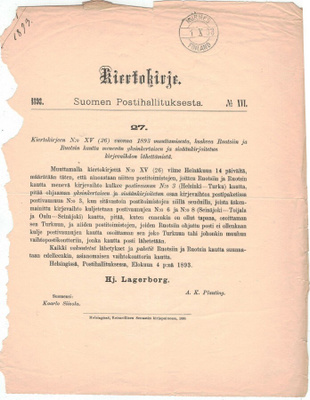 1893 NURMES-FINLAND postin kiertokirjeellä
