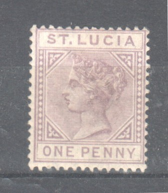 St Lucia 1883 1p liimakkeellisena.