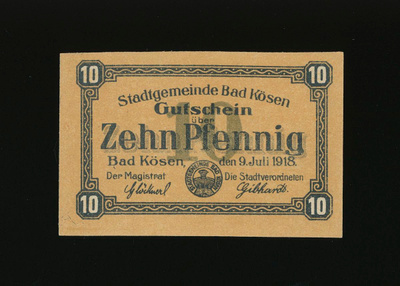 Saksa Notgeld 10 Pfennig, Bad Kösen 9.7.1918