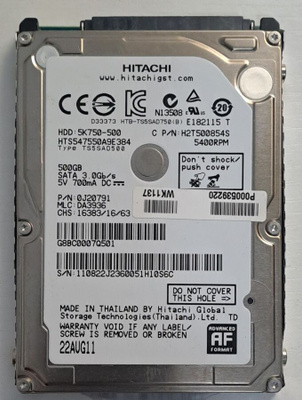 Hitachi Travelstar 500GB SATA, 2,5"