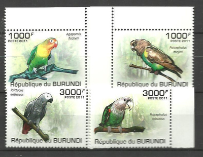 LINNUT papukaijat eläinaiheinen sarja BURUNDI 2011 **