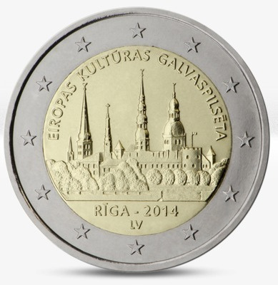 ** LATVIA 2€ 2014 Riika pillerissä **