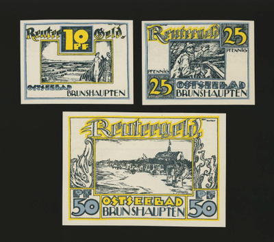 Saksa Notgeld 10, 25, 50 Pfg, Brunshaupten