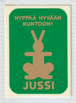 Jussi-urheiluvaatetarra 1970-luvulta