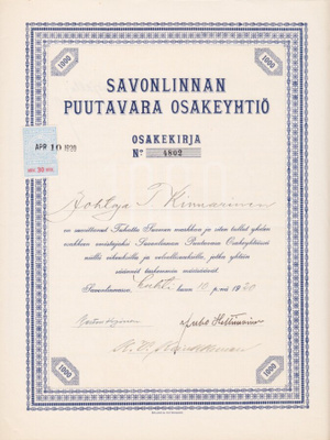 OKK 1920 Savonlinnan Puutavara Oy, Savonlinna