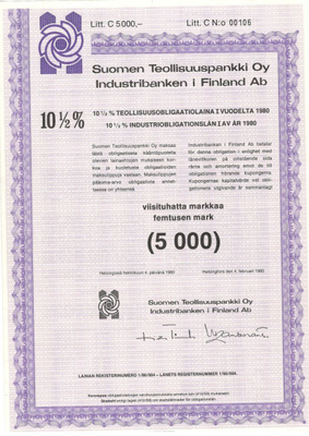 OKK obligaatio Suomen Teollisuuspankki 4.2.1980