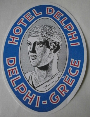 Hotelli- / matkalaukkumerkki, Hotel Delphi, Delphi, Greece