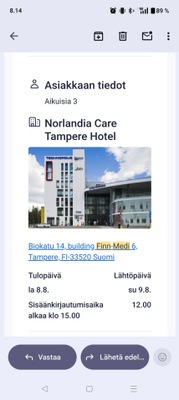 3 hengen Hotellihuoneen myynti 8.8-9.8 Tampere