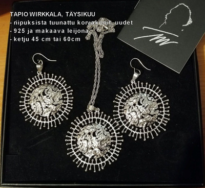 TAPIO WIRKKALAN hopea TAYSIKUU -riipus, korvakorut MYYTY