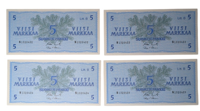 5 Markkaa 1963 Litt. B, peräkkäiset numerot