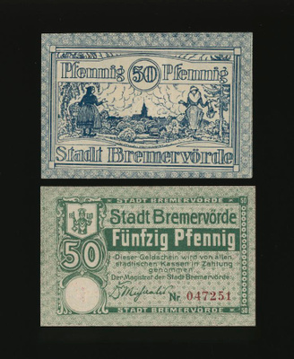 Saksa Notgeld 2 x 50 Pfennig, Bremervörde