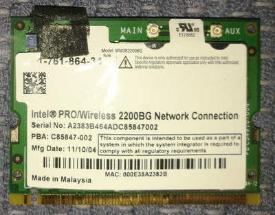 Intel PRO/Wireless 2200BG card for laptop
