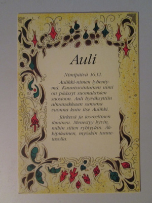 KULKEMATON AULI NIMIPÄIVÄKORTTI 16.12.