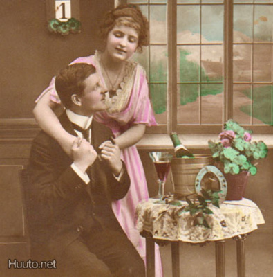 RAKKAUS / Kaunista rakkautta - istuva mies ja tyttö. 1900-l.