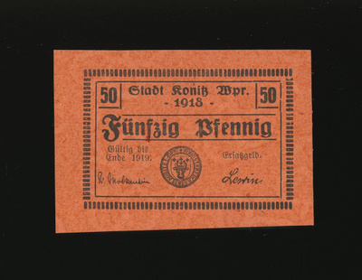 Saksa Notgeld 50 Pfennig, Könitz 1918