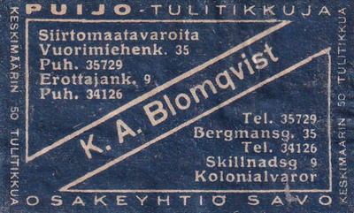 Helsinki, K. A. Blomqvist,    Puijo Osakeyhtiö Savo   3/8