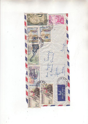 Laos, 1960, kuoren etupuoli, merkkejä paljon.