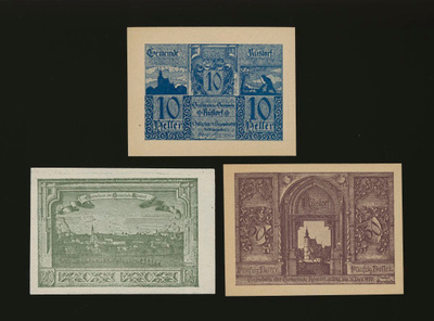 Itävalta Notgeld 10, 20, 50 Heller, Rüstorf 1920