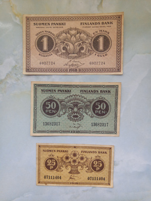 Vanhoja suomalaisia seteleitä vuodelta 1918