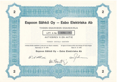 OKK 1976 Espoon Sähkö Oy, Espoo pörssi osakekirja