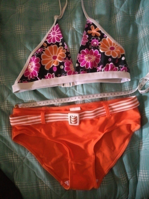 Art -Bikinit oranssit kukka raita + Finn wear-alaosa 170 cm