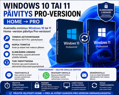 Windows 11 Pro aktivointiavain – päivitys Home -> Pro – heti