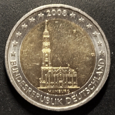 Saksa 2 € 2008 juhlaraha Hamburg "F", CIRC