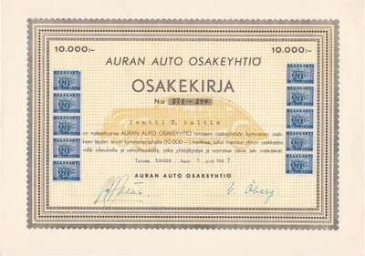 OKK 1947 Auran Auto Oy, Turku osakekirja