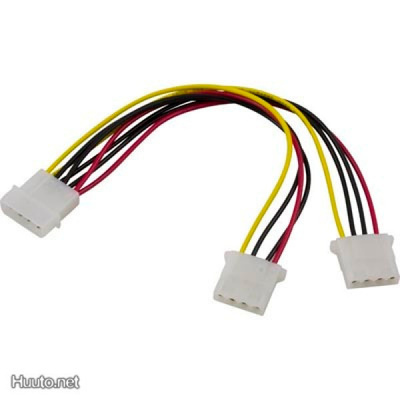 Deltaco Y-kaapeli 4-pin Molex uros - 2x4-pin Molex naaras