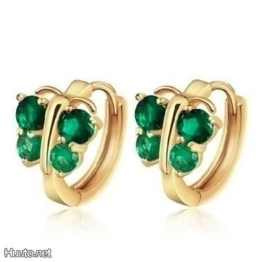 + 386 .. 9K Kulta Duble Green Crystal Perhonen .. Korvakorut