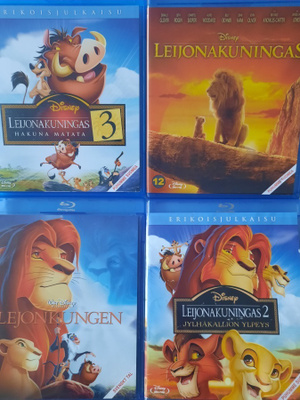 LEIJONAKUNINGAS 1, 2, 3 JA  ELOKUVAVERSIO  BLU-RAY SUOMIPUHE