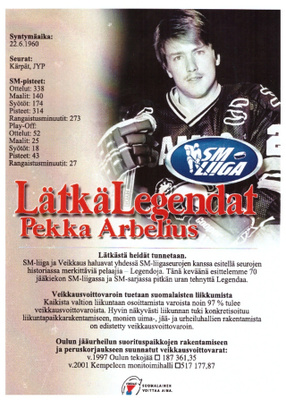 Oulun Kärpät Veikkaus LätkäLegendat  PEKKA ARBELIUS