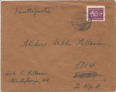 POSTILÄHETYS KENTTÄPOSTI MÄNTYHARJU KENTTÄPOSTIMERKILLÄ