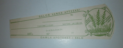 Apteekkiresepti, Salon Vanha Apteekki, Lyydi Nyman-Lähdekivi