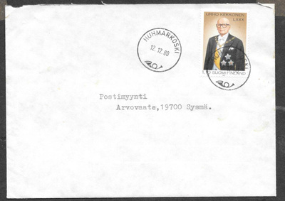 Postilähetys -  Kekkonen 80v (LAPE 868) Huhmarkoski 12.12.80