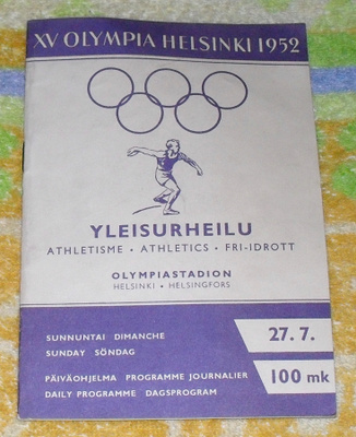 Helsinki 1952 olympia päiväohjelma 27.7. yleisurheilu