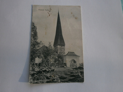 Pedersö, Kyrka. Vanha mv kortti, p. 1917 + sensuuri
