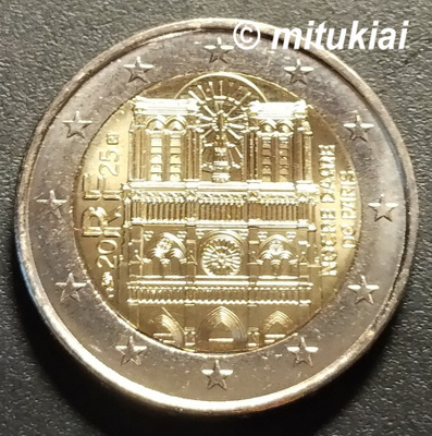Ranska 2025 juhlaraha 2 euro Notre Dame, UNC