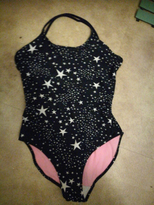 H&M- koko uimapuku musta/ valkoiset tähdet 140 cm