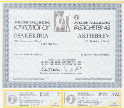 OKK 1989 Julius Tallberg Kiinteistöt Oy spec pörssi Helsinki