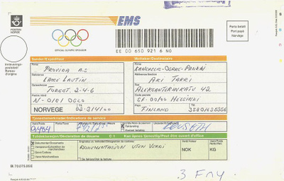 Norja 1991 virall. olympia pons. EMS:n osoiteosa